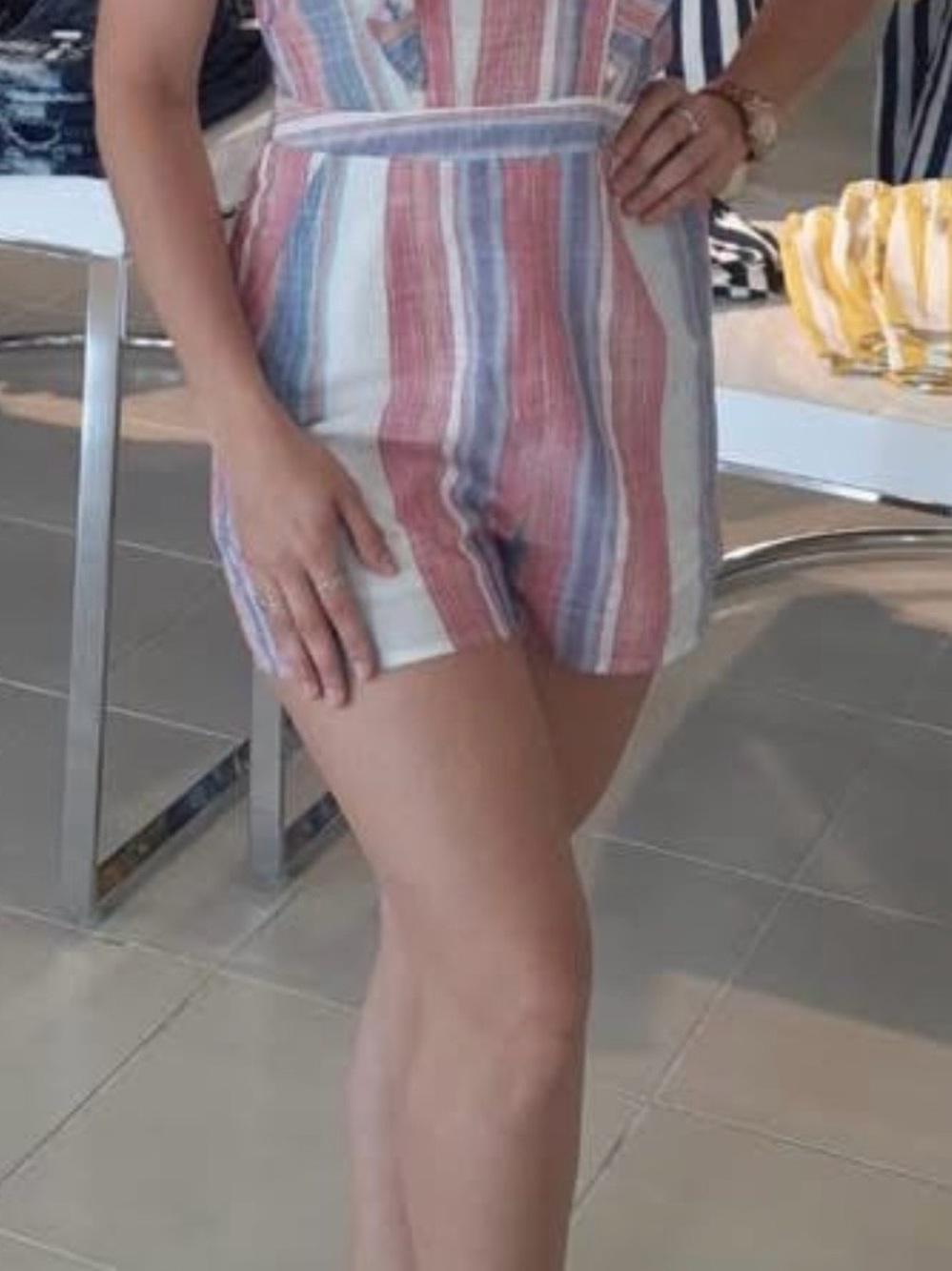 Entro High-Waist Striped Romper in Red, Blue & White